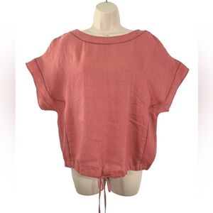 NWT Marc New York Andrew Marc 100% Linen Boxy Cedar Drawstring Cropped Top